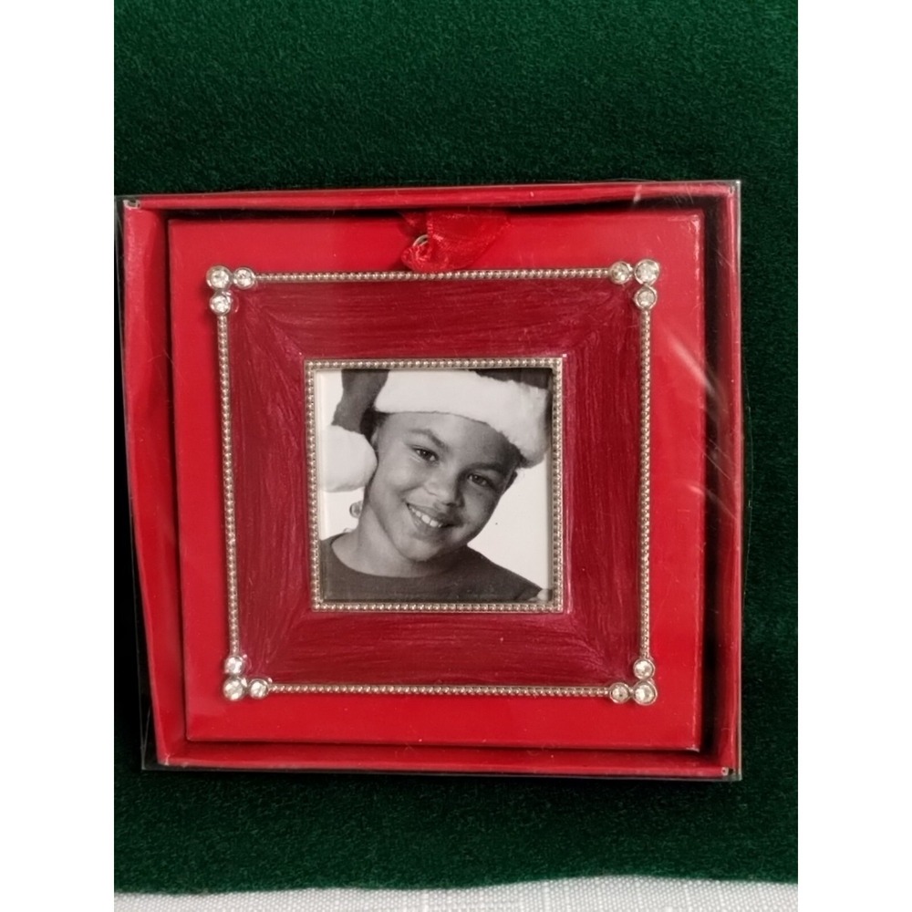 Aaron Brothers Red Enamel Jewels Rhinestones Photo Frame Christmas Ornament New